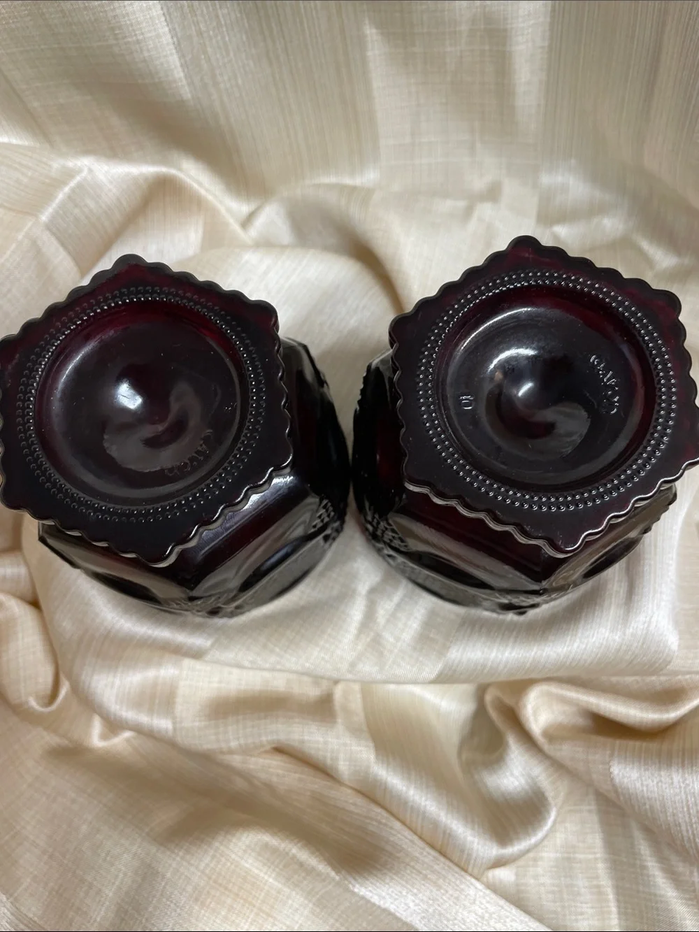 Avon Pair of Deep Red Ruby Pressed Glass Footed Tumbler